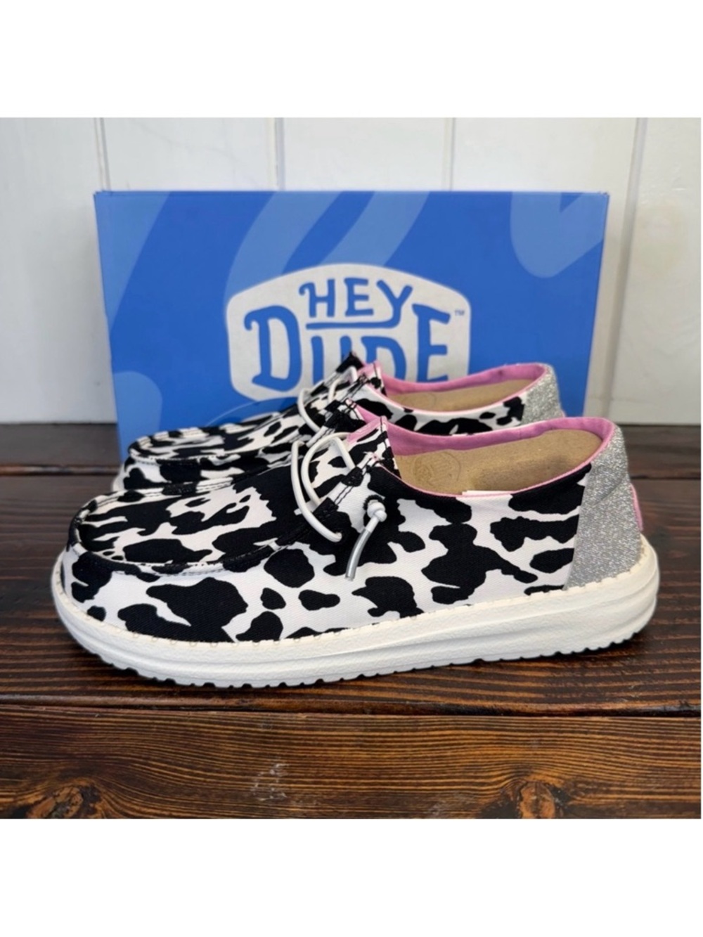 HEY DUDE WOMEN'S WENDY COWGIRL SPARKLE BLACK & WHITE SHOES